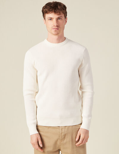 Pull manches longues col rond ecru homme