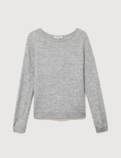 Pull manches longues col bateau gris femme