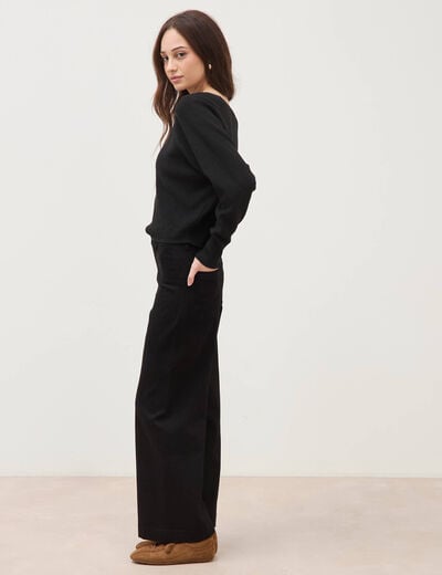 Pull droit col bateau manches longues noir femme