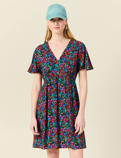 Robe droite fluide col en V noir femme