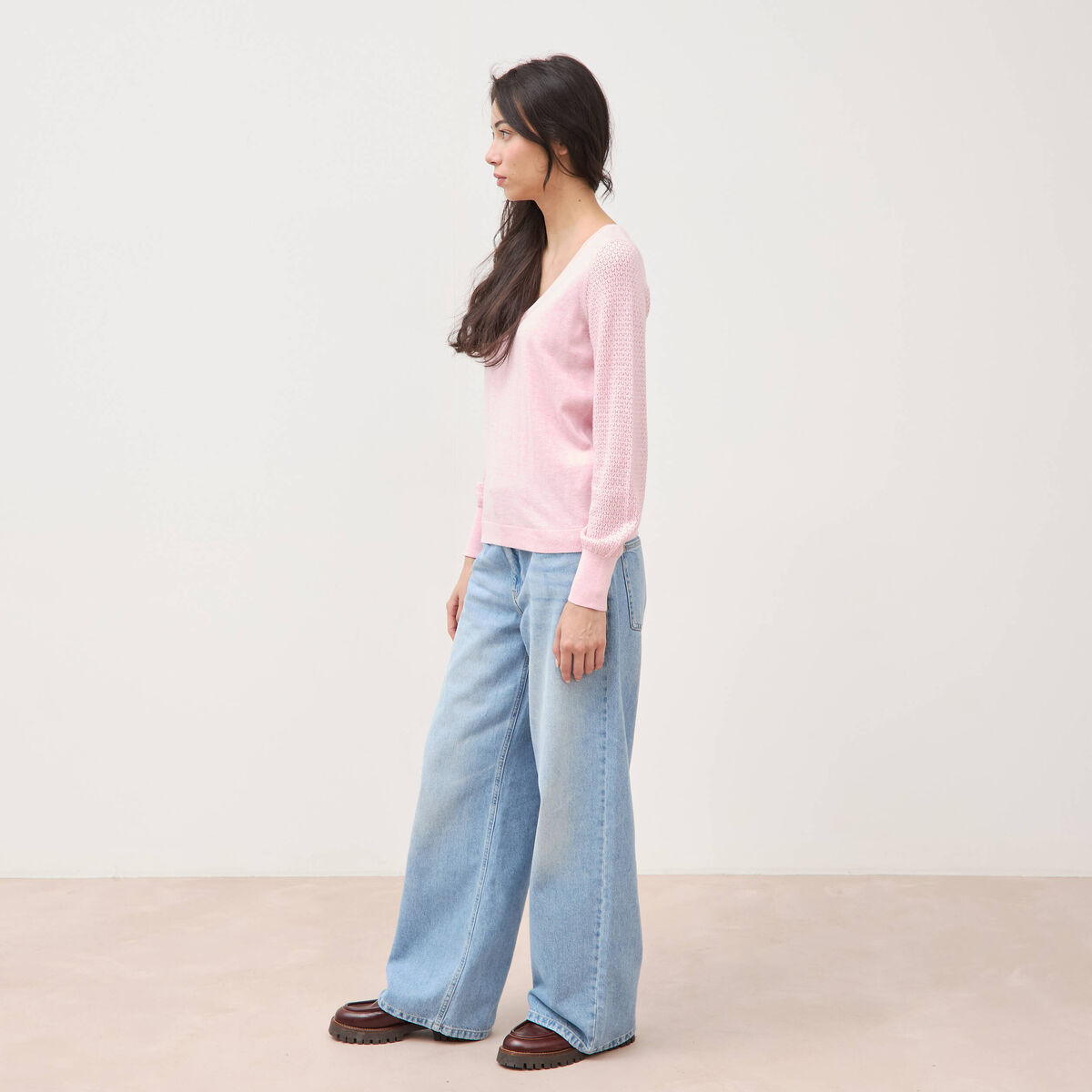 Pull manches longues rose pastel femme