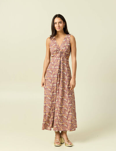 Robe sans manches col v beige moyen femme