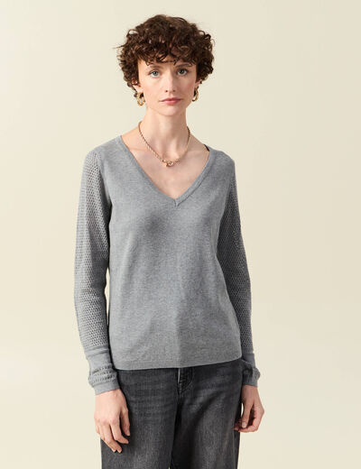 Pull à manches longues gris foncé femme