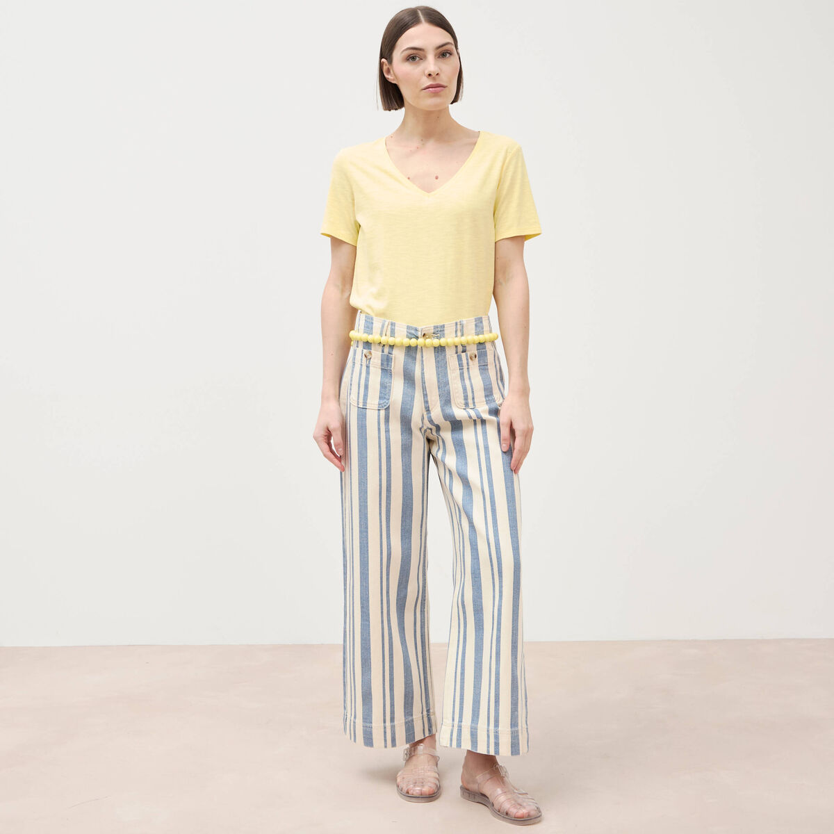 T-shirt manches courtes jaune pastel femme