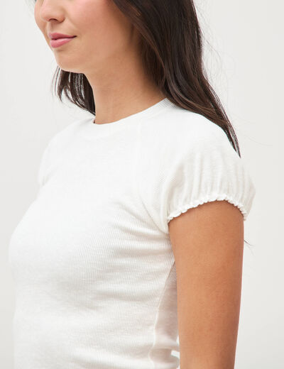T-shirt ajust&eacute; col rond manches courtes ecru femme
