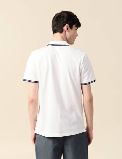 Polo cintr&eacute; en coton manches courtes blanc homme