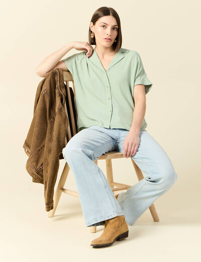 Chemise manches courtes vert olive femme