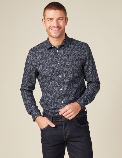 Chemise à manches longues bleu marine homme
