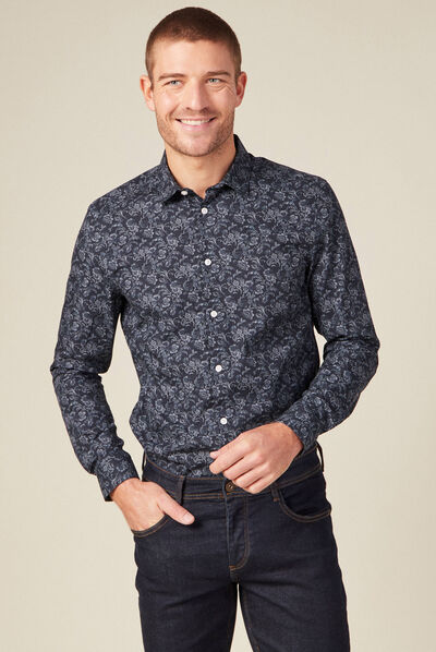 Chemise à manches longues bleu marine homme
