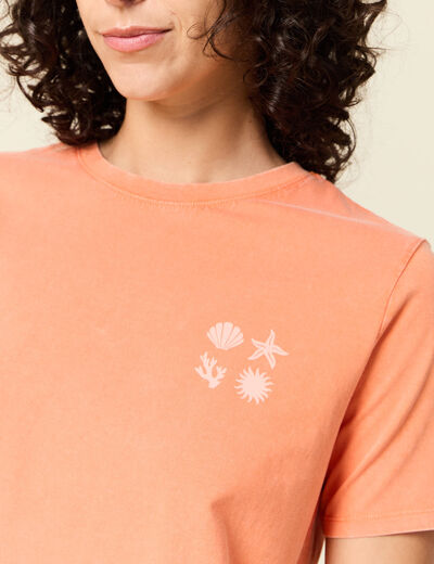T-shirt manches courtes orange clair femme