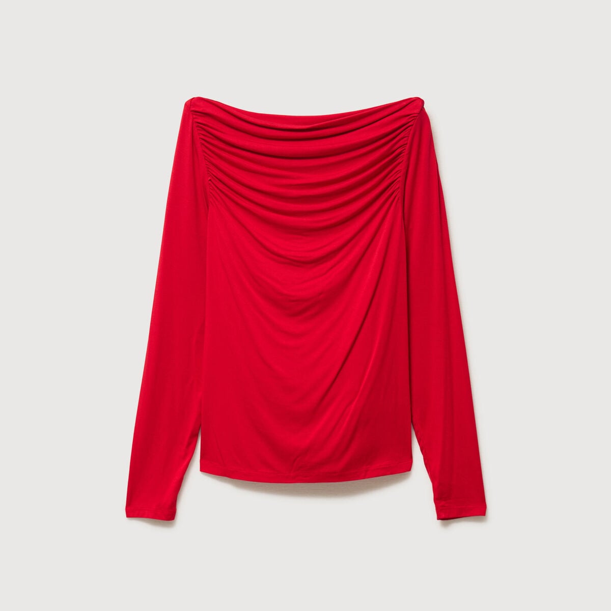 T-shirt ajust&eacute; manches longues bardot rouge femme