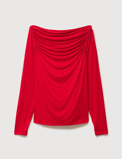 T-shirt ajust&eacute; manches longues bardot rouge femme