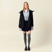 Caban oversize court &agrave; capuche bleu fonc&eacute; femme