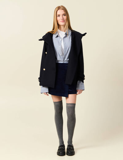 Caban oversize court à capuche bleu foncé femme