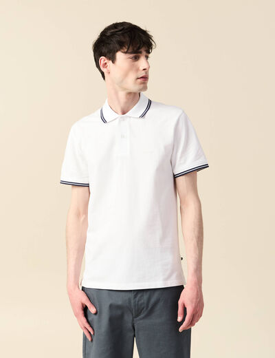 Polo cintr&eacute; en coton manches courtes blanc homme