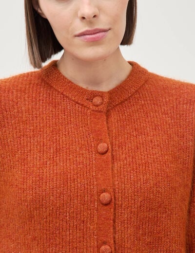 Gilet manches longues col rond marron cognac femme