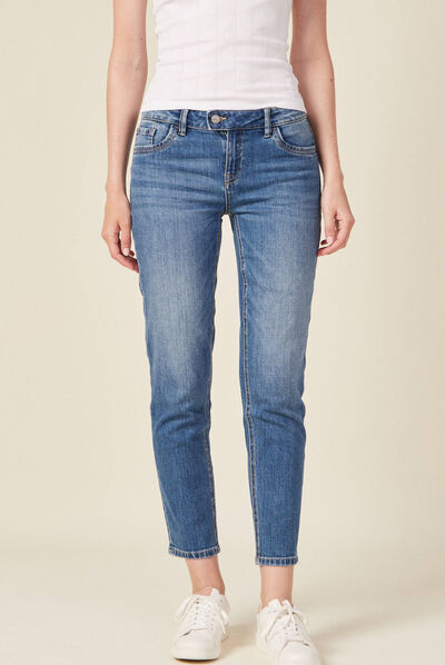 Jeans slim taille basse 7/8ème denim used femme