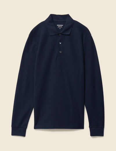 Polo manches longues en coton bleu marine homme