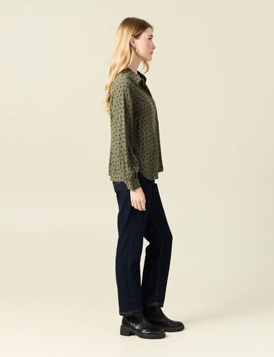 Chemise manches longues fluide vert kaki femme