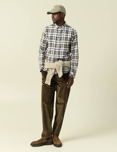 Chemise manches longues en coton vert kaki homme