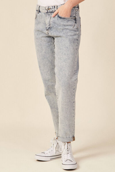 Jeans girlfriend 5 poches denim snow bleu femme