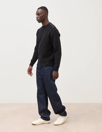Pull manches longues col rond noir homme