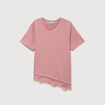 T-shirt droit col rond avec dentelle vieux rose femme