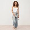 Jeans barrel taille haute 7/8&egrave;me denim bleach femme