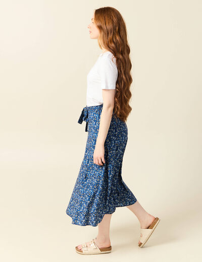 Jupe longue évasée bleu femme