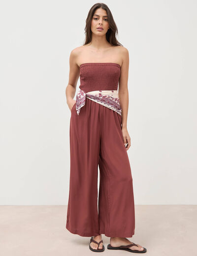 Combinaison bustier sans manches marron cognac femme