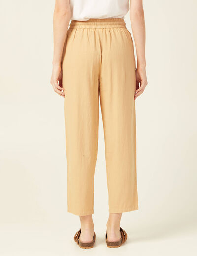 Pantalon droit à coulisse beige femme