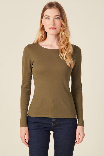 T-shirt femme maille unie Instinct vert kaki femme