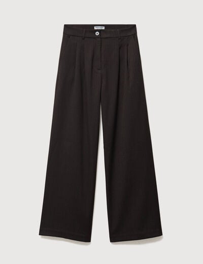 Pantalon large taille standard marron fonc&eacute; femme