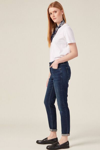 Jeans girlfriend taille haute denim dirty femme
