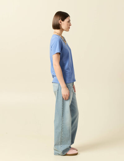 T-shirt cintr&eacute; col rond manches courtes bleu lavande femme