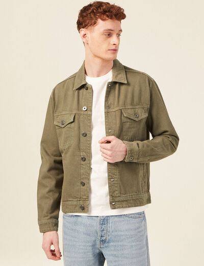 Blouson droit boutonné vert kaki homme
