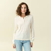 Pull ajouré manches longues en coton ecru femme