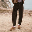 Pantalon barrel taille haute velours marron femme
