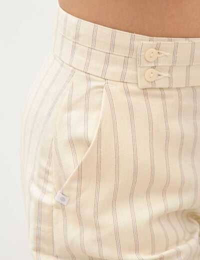 Pantalon large taille haute ceinture jaune pastel femme