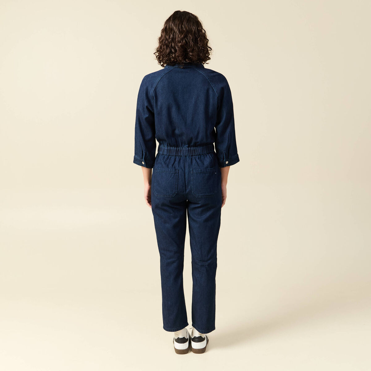 Combipantalon en coton aspect jeans denim brut rinse femme