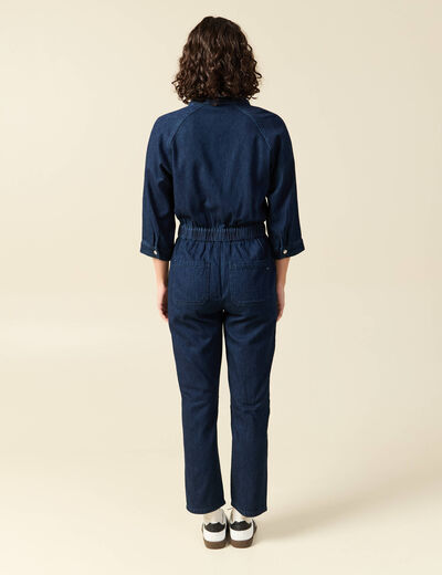 Combipantalon en coton aspect jeans denim brut rinse femme