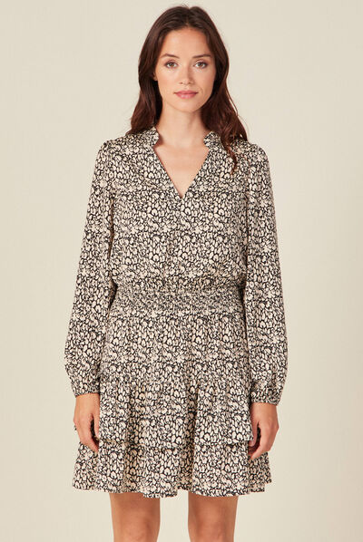 Robe évasée à volants noir femme