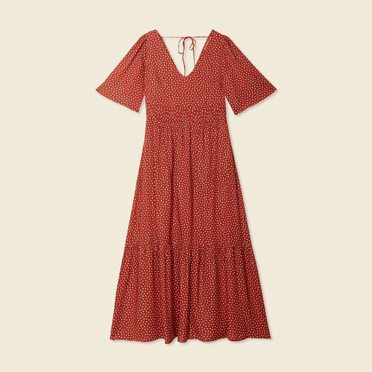 Robe longue évasée fluide orange foncé femme