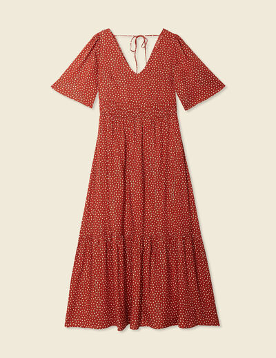 Robe longue évasée fluide orange foncé femme