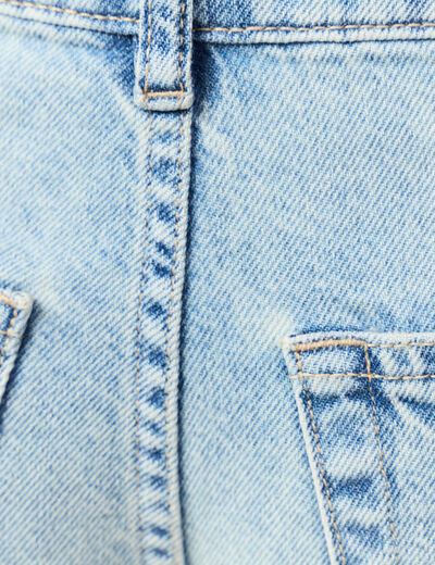 Jeans barrel brod&eacute; 7/8&egrave;me denim bleach femme