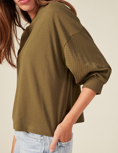 T-shirt manches 3/4 vert kaki femme