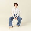 Pantalon large ceinturé bleu femme
