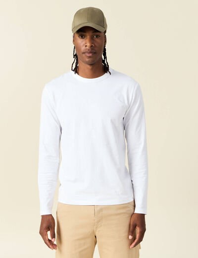 T-shirt en coton manches longues blanc homme