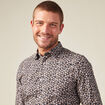 Chemise cintr&eacute;e en coton manches longues bleu marine homme