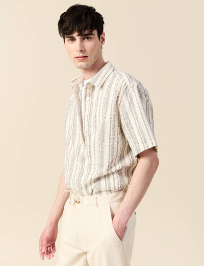 Chemise col classique manches courtes ecru homme